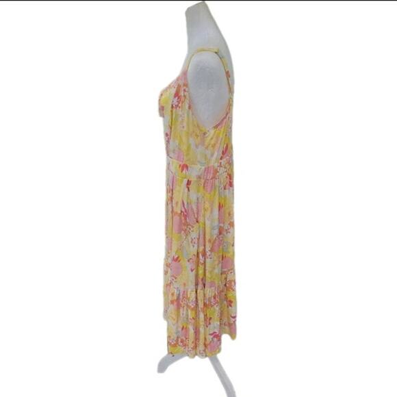 Torrid Midi Super Soft Tiered Dress Women's Plus Size 2x Yellow Floral Summer - Picture 5 of 15